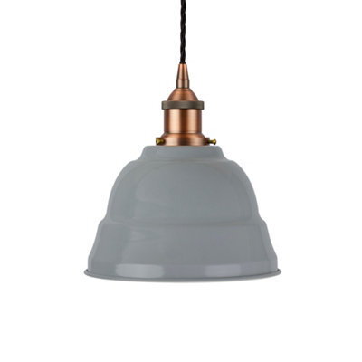 French Grey Lincoln Painted Dome Pendant Light With Matt Antique Copper Lamp Holder And Black Twisted Cable - Se Home - image 1