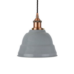 French Grey Lincoln Painted Dome Pendant Light With Matt Antique Copper Lamp Holder And Black Twisted Cable - Se Home - thumbnail 1