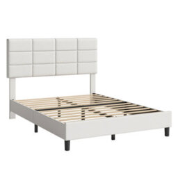 Modern Upholstered Platform Bed Frame - Adjustable Tufted Headboard Easy Assembly Noise,white - thumbnail 2