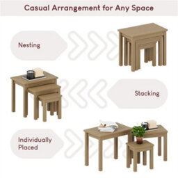 Set Of 3 Nest Of Tables Nesting Coffee Side End Wooden Nest Furniture Oak Veneer - thumbnail 3