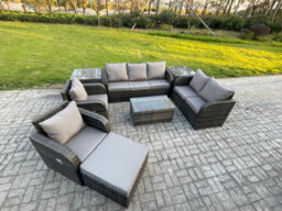 Fimous 8 Seater Rattan Wicker Garden Furniture Patio Sofa Set With Rectangular Coffee Table 3 Seater Sofa Love Sofa Big Footstool - thumbnail 2