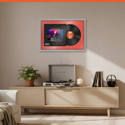 "AK Frames 25X17"" Light Grey Modern Vinyl Record Frame With Poppy Red Mount For 12 Inch Lp Cover & Disc - Overlapped Design" - thumbnail 8