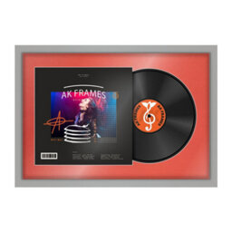 "AK Frames 25X17"" Light Grey Modern Vinyl Record Frame With Poppy Red Mount For 12 Inch Lp Cover & Disc - Overlapped Design"