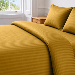 Oxford Homeware Ochre Double Stripe Duvet Cover & Pillowcases Set, 3 Piece, Soft & Easy Care Bedding, Duvet Cover Set - thumbnail 3