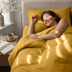 Oxford Homeware Ochre Double Stripe Duvet Cover & Pillowcases Set, 3 Piece, Soft & Easy Care Bedding, Duvet Cover Set - thumbnail 2