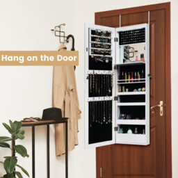Costway Wall-Mounted Jewelry Storage Cabinet Door Hanging Jewelry Armoire W/ Full Mirror - thumbnail 7