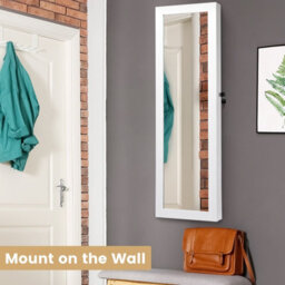 Costway Wall-Mounted Jewelry Storage Cabinet Door Hanging Jewelry Armoire W/ Full Mirror - thumbnail 6