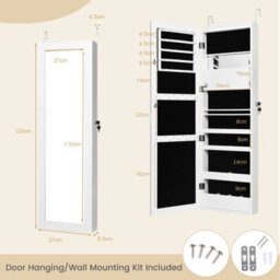 Costway Wall-Mounted Jewelry Storage Cabinet Door Hanging Jewelry Armoire W/ Full Mirror - thumbnail 2