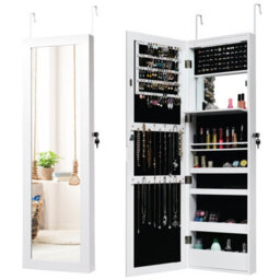Costway Wall-Mounted Jewelry Storage Cabinet Door Hanging Jewelry Armoire W/ Full Mirror - thumbnail 1