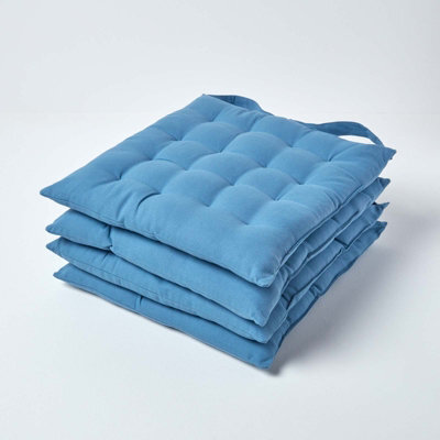 Homescapes Airforce Blue Seat Pads Or Cotton Chair Cushions 40X40 Cm, Set Of 4 Plain Chair Pads For Dining, Kitchen Or Outdoor - image 1