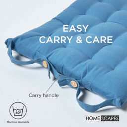 Homescapes Airforce Blue Seat Pads Or Cotton Chair Cushions 40X40 Cm, Set Of 4 Plain Chair Pads For Dining, Kitchen Or Outdoor - thumbnail 6