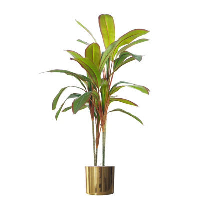 Leaf Artificial 100Cm Realistic Dracaena Tropical Plant With Gold Metal Planter - image 1