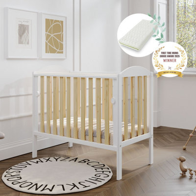 VICULII Waffi Space Saver Cot White Natural With Bamboo Mattress - image 1