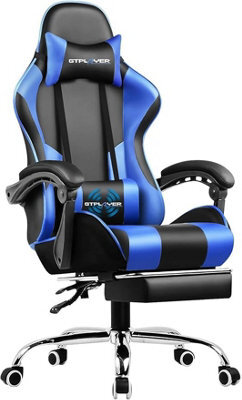 Gtplayer Gaming Chair With Footrest, Massage Computer Chairs For Adults, Ergonomic High Back Height Adjustable Pc Chair, Blue - image 1