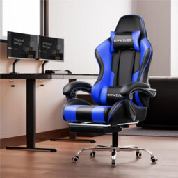 Gtplayer Gaming Chair With Footrest, Massage Computer Chairs For Adults, Ergonomic High Back Height Adjustable Pc Chair, Blue - thumbnail 2
