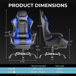 Gtplayer Gaming Chair With Footrest, Massage Computer Chairs For Adults, Ergonomic High Back Height Adjustable Pc Chair, Blue - thumbnail 3
