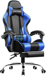 Gtplayer Gaming Chair With Footrest, Massage Computer Chairs For Adults, Ergonomic High Back Height Adjustable Pc Chair, Blue