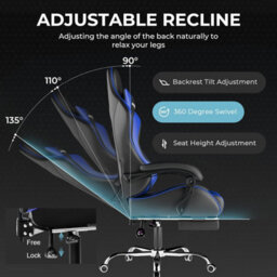 Gtplayer Gaming Chair With Footrest, Massage Computer Chairs For Adults, Ergonomic High Back Height Adjustable Pc Chair, Blue - thumbnail 4