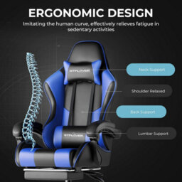 Gtplayer Gaming Chair With Footrest, Massage Computer Chairs For Adults, Ergonomic High Back Height Adjustable Pc Chair, Blue - thumbnail 5