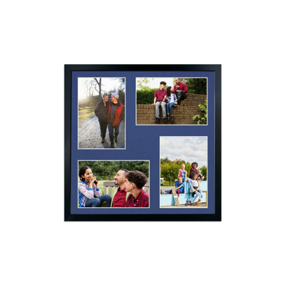 AK Frames 12X12 Black Sleek Multi Photo Frame With Blue Mount - Holds 4 Apertures (4X) 6X4 Photos - image 1
