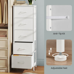 Ledrem Chest Of Drawers, 5-Drawer Steel Frame Storage Unit For Bedroom, 39.6 X 30 X 117.7 Cm, White - thumbnail 7