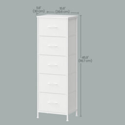 Ledrem Chest Of Drawers, 5-Drawer Steel Frame Storage Unit For Bedroom, 39.6 X 30 X 117.7 Cm, White - thumbnail 4