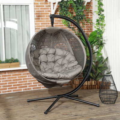 Outsunny Hanging Swing Chair W/ Metal Stand & Side Pocket, Sand - image 1