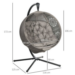 Outsunny Hanging Swing Chair W/ Metal Stand & Side Pocket, Sand - thumbnail 3