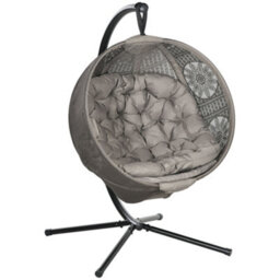 Outsunny Hanging Swing Chair W/ Metal Stand & Side Pocket, Sand - thumbnail 2