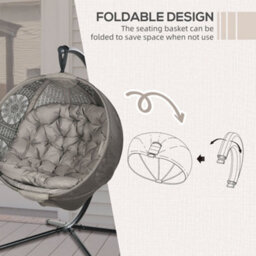 Outsunny Hanging Swing Chair W/ Metal Stand & Side Pocket, Sand - thumbnail 6