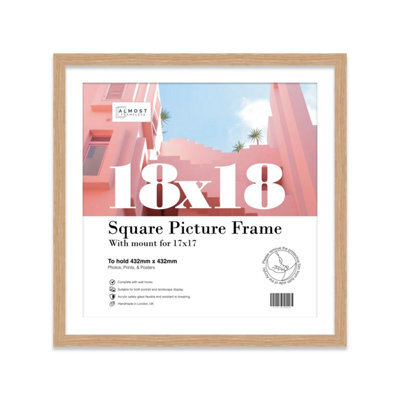 "18X18"" Oak Picture Frame - 18X18"" Square Frame With 17X17"" Mount For 18X18""/17X17"" Pictures Moderrn Style Thin Edge, 1 Pack" - image 1