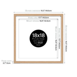 "18X18"" Oak Picture Frame - 18X18"" Square Frame With 17X17"" Mount For 18X18""/17X17"" Pictures Moderrn Style Thin Edge, 1 Pack" - thumbnail 2