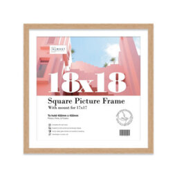 "18X18"" Oak Picture Frame - 18X18"" Square Frame With 17X17"" Mount For 18X18""/17X17"" Pictures Moderrn Style Thin Edge, 1 Pack" - thumbnail 1