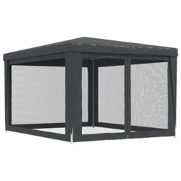Walplus Party Tent Garden Gazebo Canopy With 4 Mesh Sidewalls Anthracite 3X4 M Hdpe - thumbnail 5