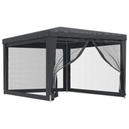 Walplus Party Tent Garden Gazebo Canopy With 4 Mesh Sidewalls Anthracite 3X4 M Hdpe - thumbnail 2