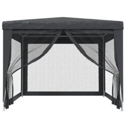 Walplus Party Tent Garden Gazebo Canopy With 4 Mesh Sidewalls Anthracite 3X4 M Hdpe - thumbnail 3