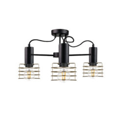Luminosa Lighting Luminosa Rune Multi Arm Semi Flush Ceiling Light Black, 60Cm, 3X E27