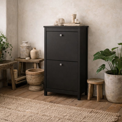 Wyld Haus Gossmere Shoe Cabinet Matt Black, 2-Door Freestanding - image 1