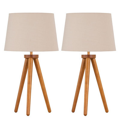 First Choice Lighting Set Of 2 Dark Oak Table Lamp Or Bedside Lights With Natural Shades - image 1