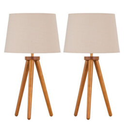 First Choice Lighting Set Of 2 Dark Oak Table Lamp Or Bedside Lights With Natural Shades
