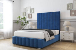 "Sloomy Langston Navy Plush Bed Frame With Mattress With 50"" Upholstered Headboard 2'6 Small Single" - thumbnail 2