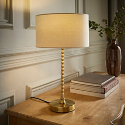 Valuelights Maeve Cream Shade Brushed Gold Bobbin Bobble Table Lamp And Led Bulb