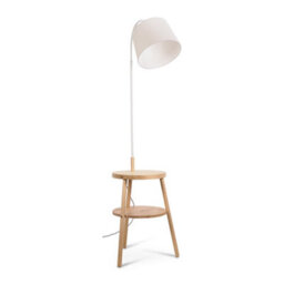 Valuelights Crowther Light Wood Tripod Storage Floor Lamp With Shelves And Shade - Led Bulb Included - thumbnail 2