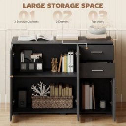 Black Modern Sideboard Kitchen Storage Cabinet - thumbnail 4