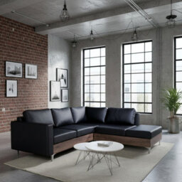 Orlando Wood Corner Sofa Hr Foam Polyurethane Wave Springs Metal Legs Wooden Frame 235X212X85Cm Black And Monastery Right - thumbnail 1