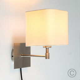 Valuelights Sheldon Cream Cotton Square Design Brushed Chrome Bedside Wall Light With Plug Cable And Switch - thumbnail 2