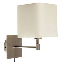 Valuelights Sheldon Cream Cotton Square Design Brushed Chrome Bedside Wall Light With Plug Cable And Switch