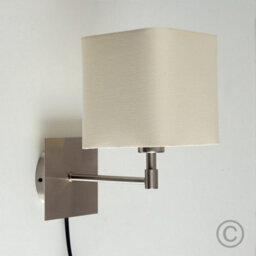 Valuelights Sheldon Cream Cotton Square Design Brushed Chrome Bedside Wall Light With Plug Cable And Switch - thumbnail 3