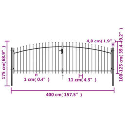 Walplus Black Double Door Fence Gate With Spear Top 400X175 Cm, Includes 3 Keys - thumbnail 6