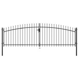 Walplus Black Double Door Fence Gate With Spear Top 400X175 Cm, Includes 3 Keys - thumbnail 1